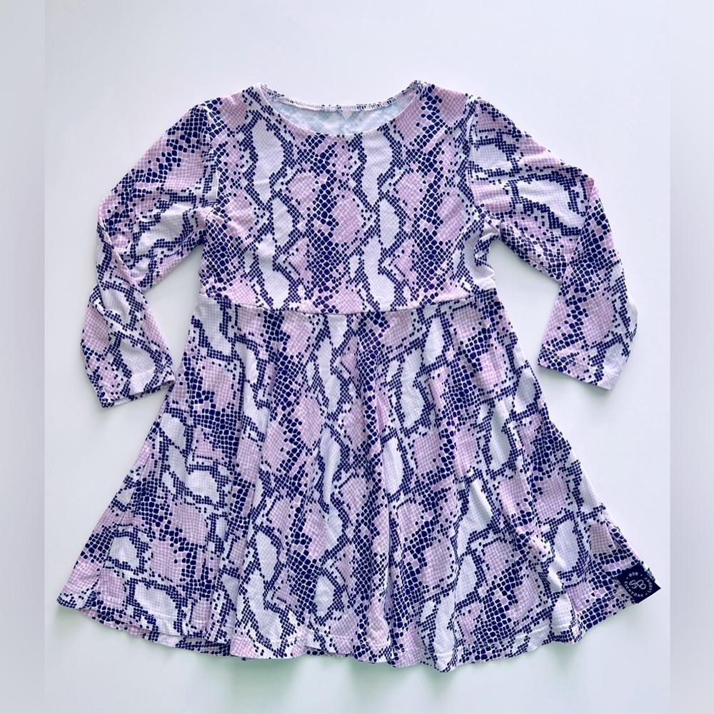 Sweet Bamboo girls Purple Snake print twirl Long Sleeve A-Line ballet Dress 4